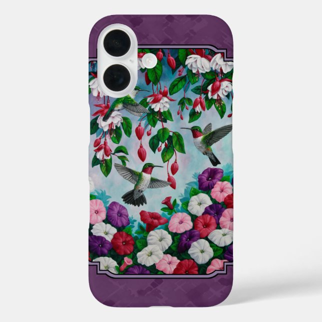 Hummingbirds and Flowers Purple Case-Mate iPhone Case (Back)