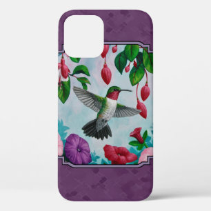 Hummingbirds and Flowers Purple iPhone 12 Case