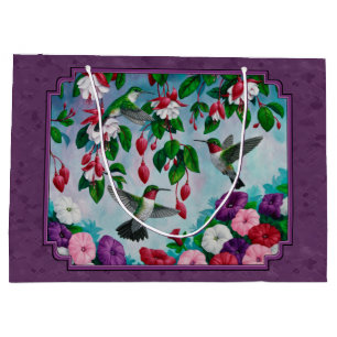 Hummingbirds and Flowers Purple Large Gift Bag