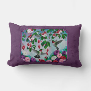Hummingbirds and Flowers Purple Lumbar Cushion