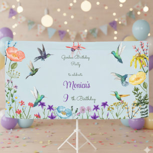 Hummingbirds and Flowery garden birthday party Banner