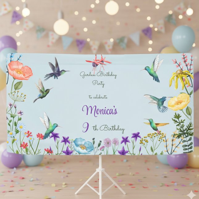 Hummingbirds and Flowery garden birthday party Banner (Creator Uploaded)