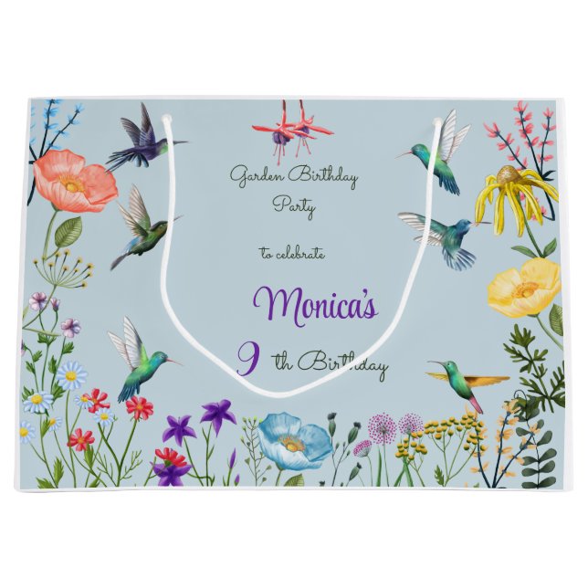 Hummingbirds and Flowery garden birthday party Large Gift Bag (Front)