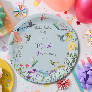 Hummingbirds and Flowery garden birthday party Paper Plate
