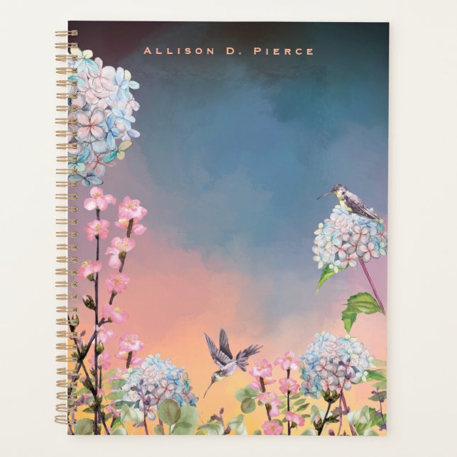 Hummingbirds and Hydrangeas | Colourful Glowing Sk Planner (Front)