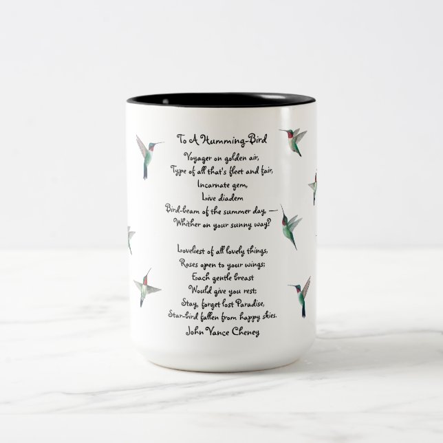 Hummingbirds and John Vance Cheney Quote Two-Tone Coffee Mug (Center)