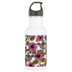 Hummingbirds and pink hibiscus flowers 532 ml water bottle
