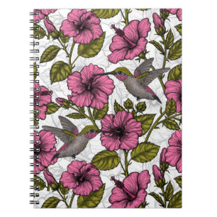 Hummingbirds and pink hibiscus flowers notebook