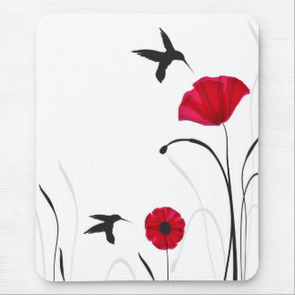 Hummingbirds and poppies flowers mouse pad