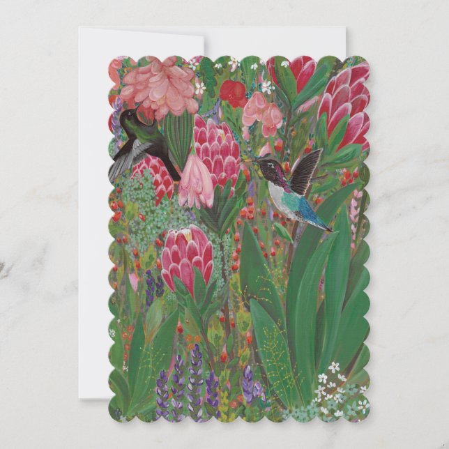 Hummingbirds and proteas birthday card (Front)