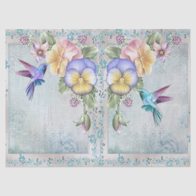 Hummingbirds and Purple Flowers Decoupage Tissue Paper (Front)