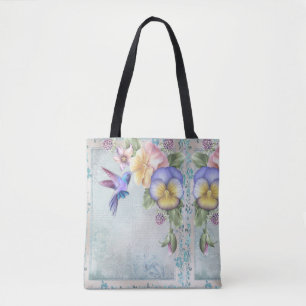 Hummingbirds and Purple Flowers Tote Bag