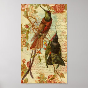 Hummingbirds and Roses Poster