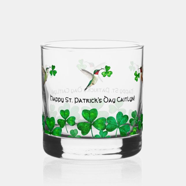 Hummingbirds and Shamrocks  Whiskey Glass (Front)