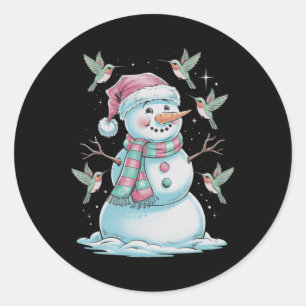 Hummingbirds And Snowman For Animal Lovers Classic Round Sticker