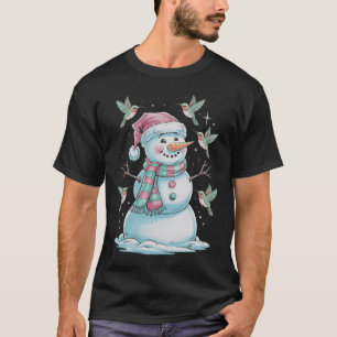 Hummingbirds And Snowman For Animal Lovers  T-Shirt