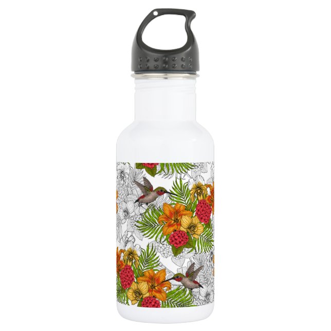 Hummingbirds and tropical bouquet 532 ml water bottle (Front)