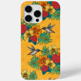 Hummingbirds and tropical bouquet in yellow iPhone 15 pro max case