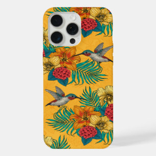 Hummingbirds and tropical bouquet in yellow iPhone 15 pro max case