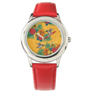 Hummingbirds and tropical bouquet in yellow watch