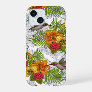 Hummingbirds and tropical bouquet iPhone 15 case