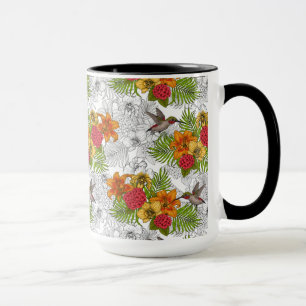 Hummingbirds and tropical bouquet mug