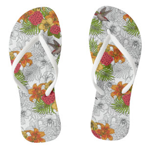 Hummingbirds and tropical bouquet thongs