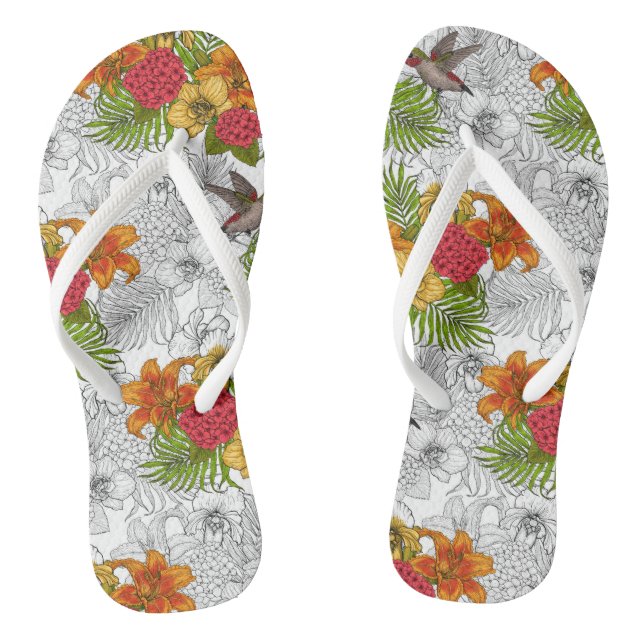 Hummingbirds and tropical bouquet thongs (Footbed)