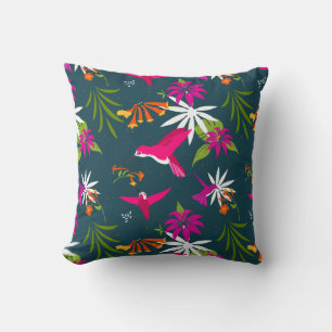 Hummingbirds and Tropical Flowers Cushion