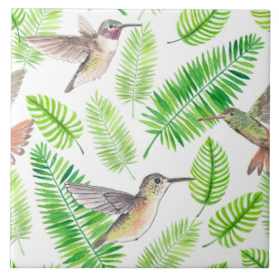 Hummingbirds and tropical leaves ceramic tile