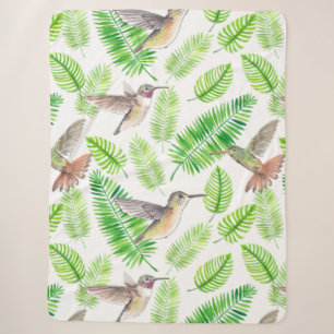 Hummingbirds and tropical leaves sherpa blanket