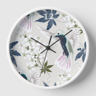 Hummingbirds and white flowers. clock