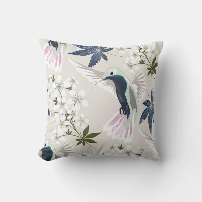Hummingbirds and white flowers. cushion (Front)