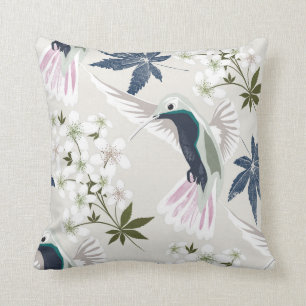 Hummingbirds and white flowers. cushion