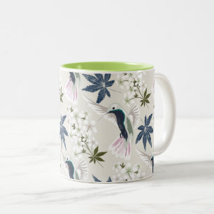 Hummingbirds and white flowers. Two-Tone coffee mug