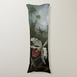 Hummingbirds and White Orchid by Martin J. Heade Body Cushion