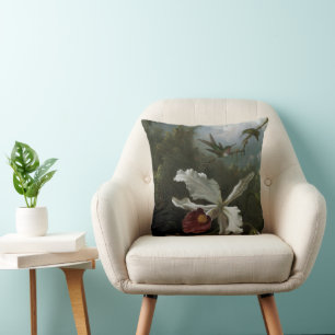 Hummingbirds and White Orchid by Martin J. Heade Cushion