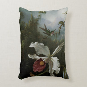 Hummingbirds and White Orchid by Martin J. Heade Decorative Cushion