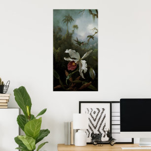 Hummingbirds and White Orchid by Martin J. Heade Poster