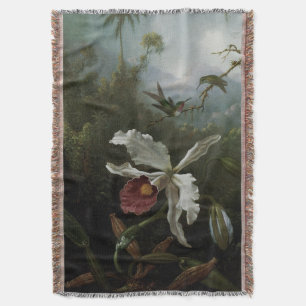 Hummingbirds and White Orchid by Martin J. Heade Throw Blanket
