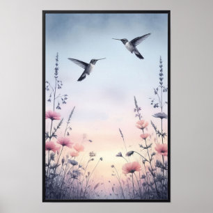 Hummingbirds and Wildflowers With Optional Frame Poster