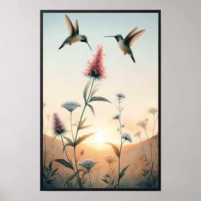 Hummingbirds and Wildflowers With Optional Frame Poster (Front)