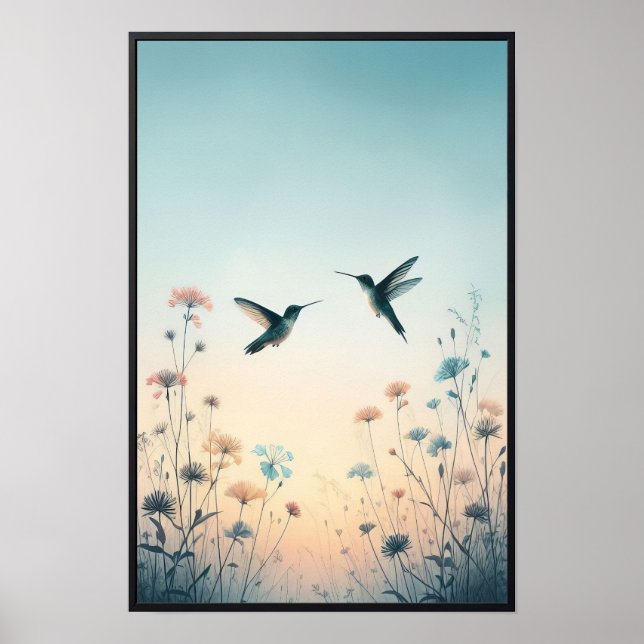 Hummingbirds and Wildflowers With Optional Frame Poster (Front)