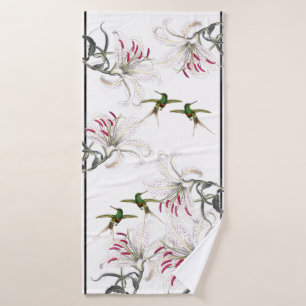 Hummingbirds & Asiatic Lily Flowers Bath Towel Set