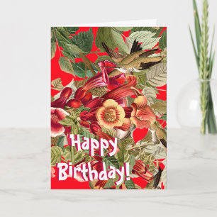 Hummingbirds Audubon Flowers Floral Birthday Card