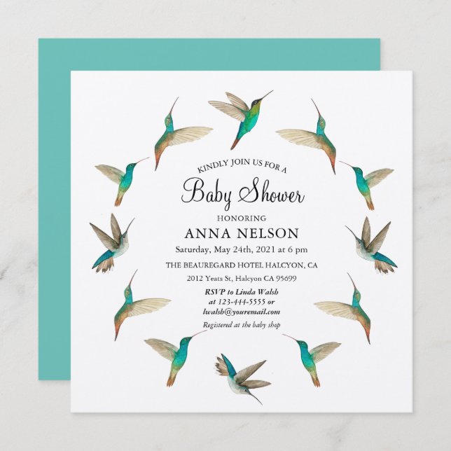 Hummingbirds Baby Shower Invitation (Front/Back)