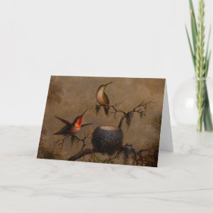 Hummingbirds bird nest victorian heade painting card
