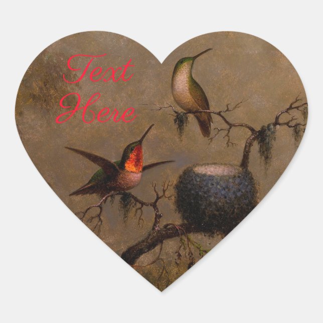 Hummingbirds bird nest victorian heade painting heart sticker (Front)