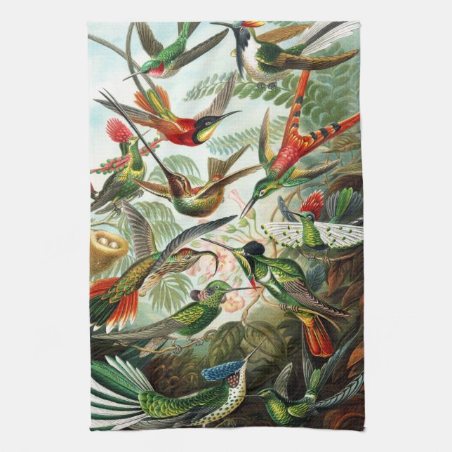 Hummingbirds by Ernst Haeckel Tea Towel (Vertical)