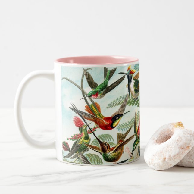 Hummingbirds by Ernst Haeckel  Two-Tone Coffee Mug (With Donut)